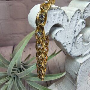 Faux Gold Link Chain with Rhinestone Bracelet